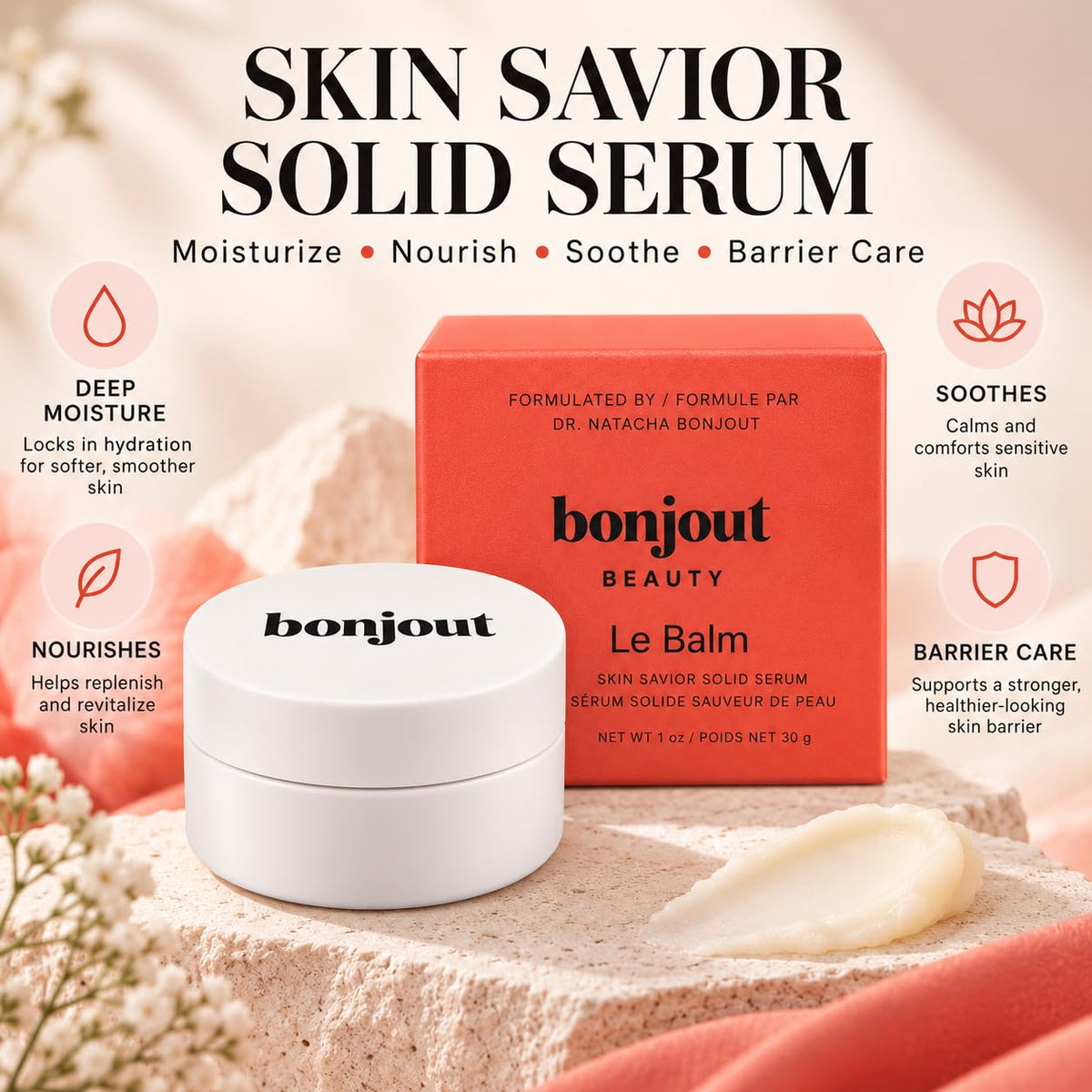 Solid Face Serum 8-in-1 Moisturizing Balm with Squalane Ceramide Hyaluronic Acid Peptide 1 oz K641