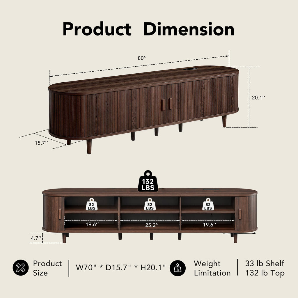 80" TV Stand with Sliding Doors and Power Outlet A6859