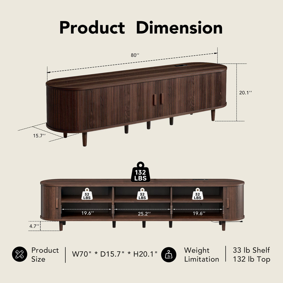 80" TV Stand with Sliding Doors and Power Outlet A6859