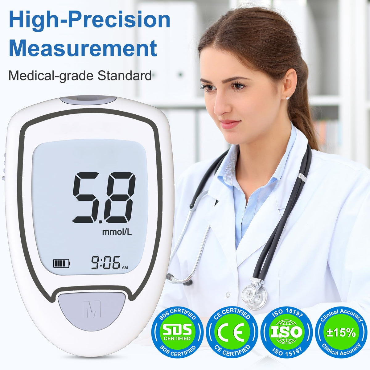 Blood Glucose Monitor Kit with 100 Strips and Lancets L842