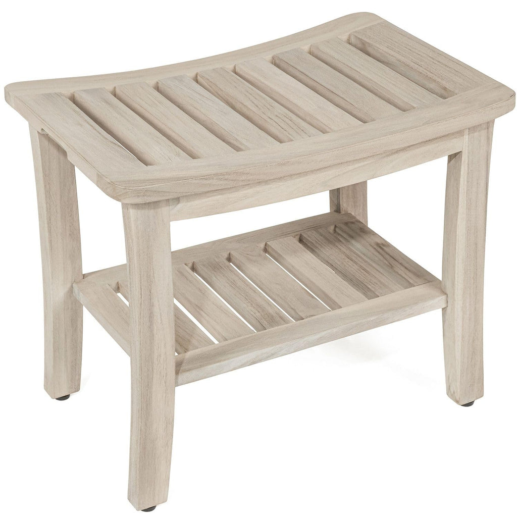 Gray Teak Shower Bench with Shelf 21 Inch N6911