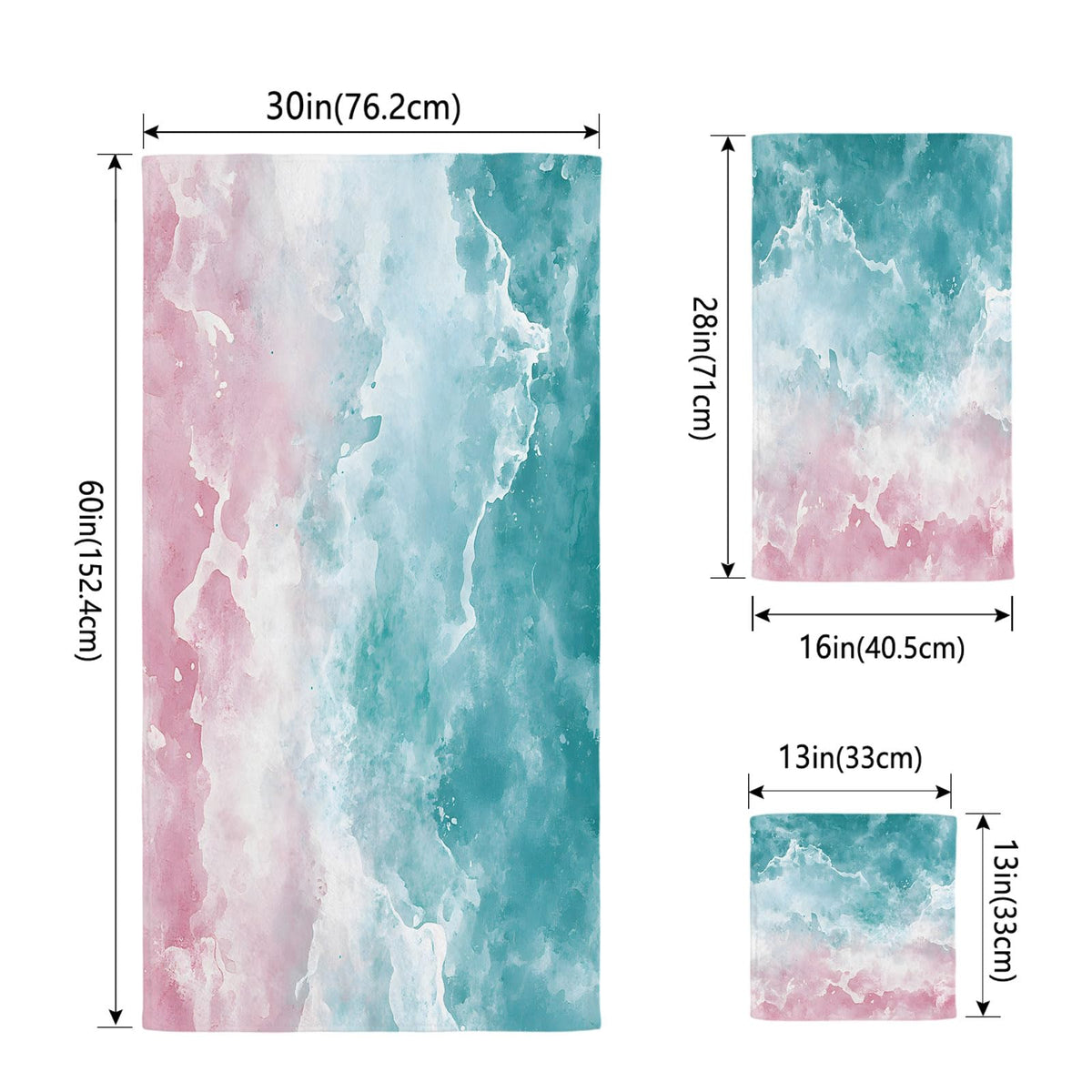 Teal Pink Gradient Cotton Towel Set 3 Pack E199639
