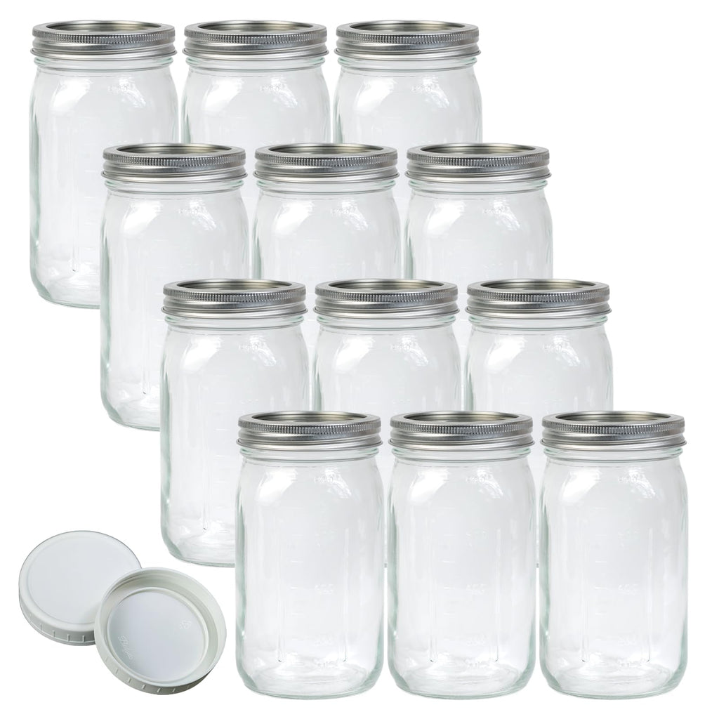 Wide Mouth Mason Jars 32 oz 12Pcs with Airtight Lids Q864