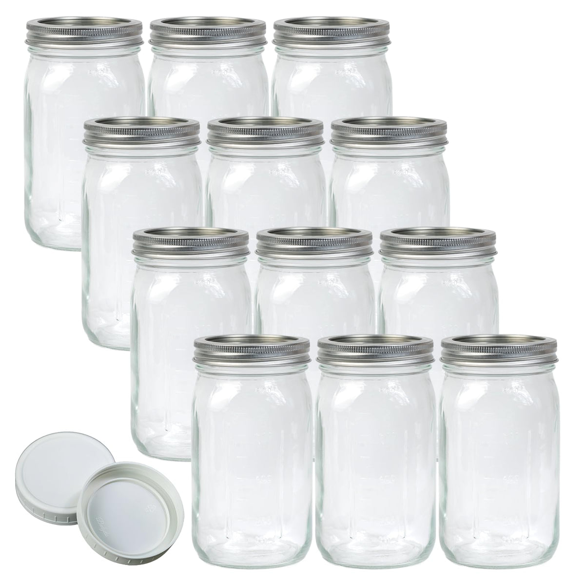Wide Mouth Mason Jars 32 oz 12Pcs with Airtight Lids Q864