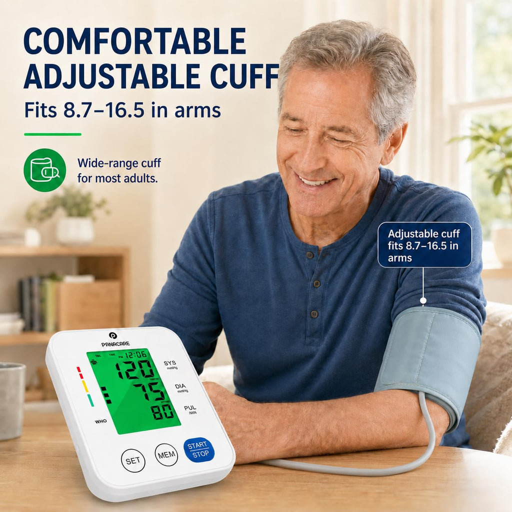 Upper Arm Blood Pressure Monitor with Adjustable Cuff and Backlit Display A428