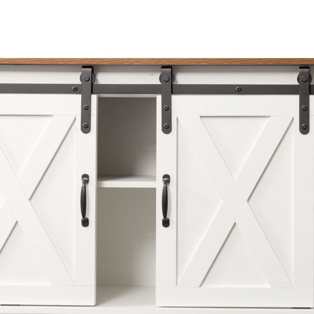 Sliding Barn Door Wood TV Stand with Adjustable Shelves G12947