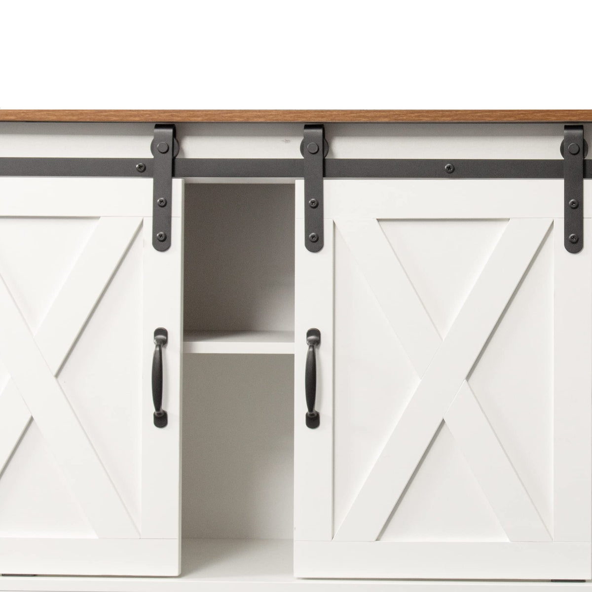 Sliding Barn Door Wood TV Stand with Adjustable Shelves G12947