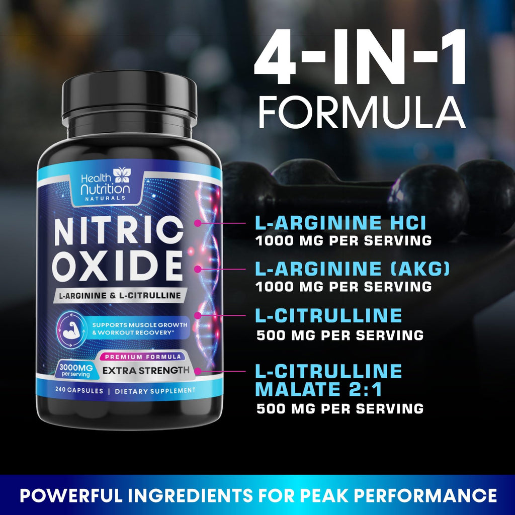 3000mg L-Arginine & L-Citrulline Nitric Oxide Supplement 240 Capsules T9549