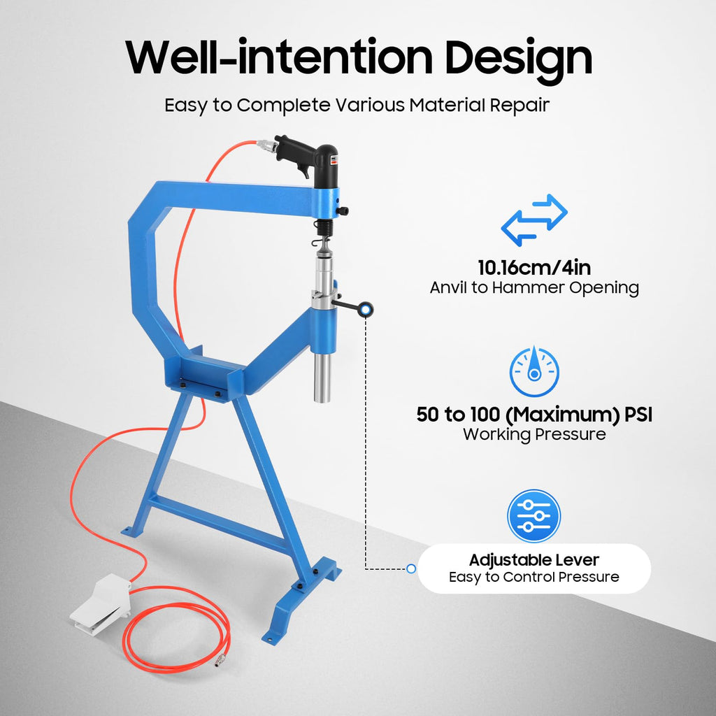 4 Inch Pneumatic Planishing Hammer with 1" 2" 3" Anvils and Foot Pedal I2709