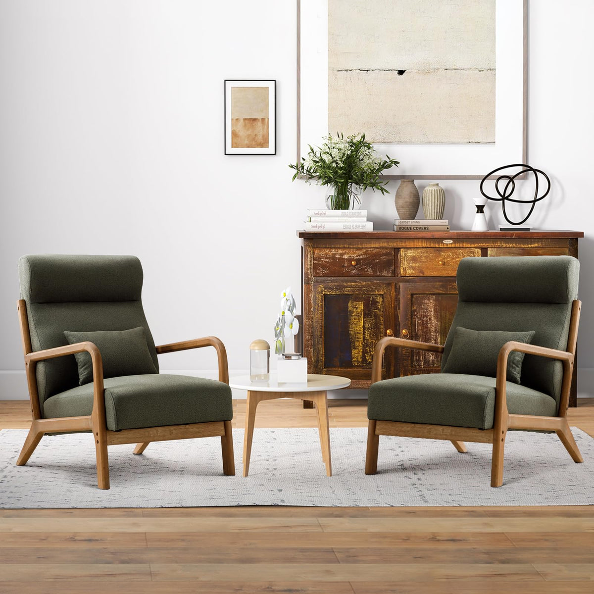 Green Mid Century Modern Accent Chair Set of 2 I882