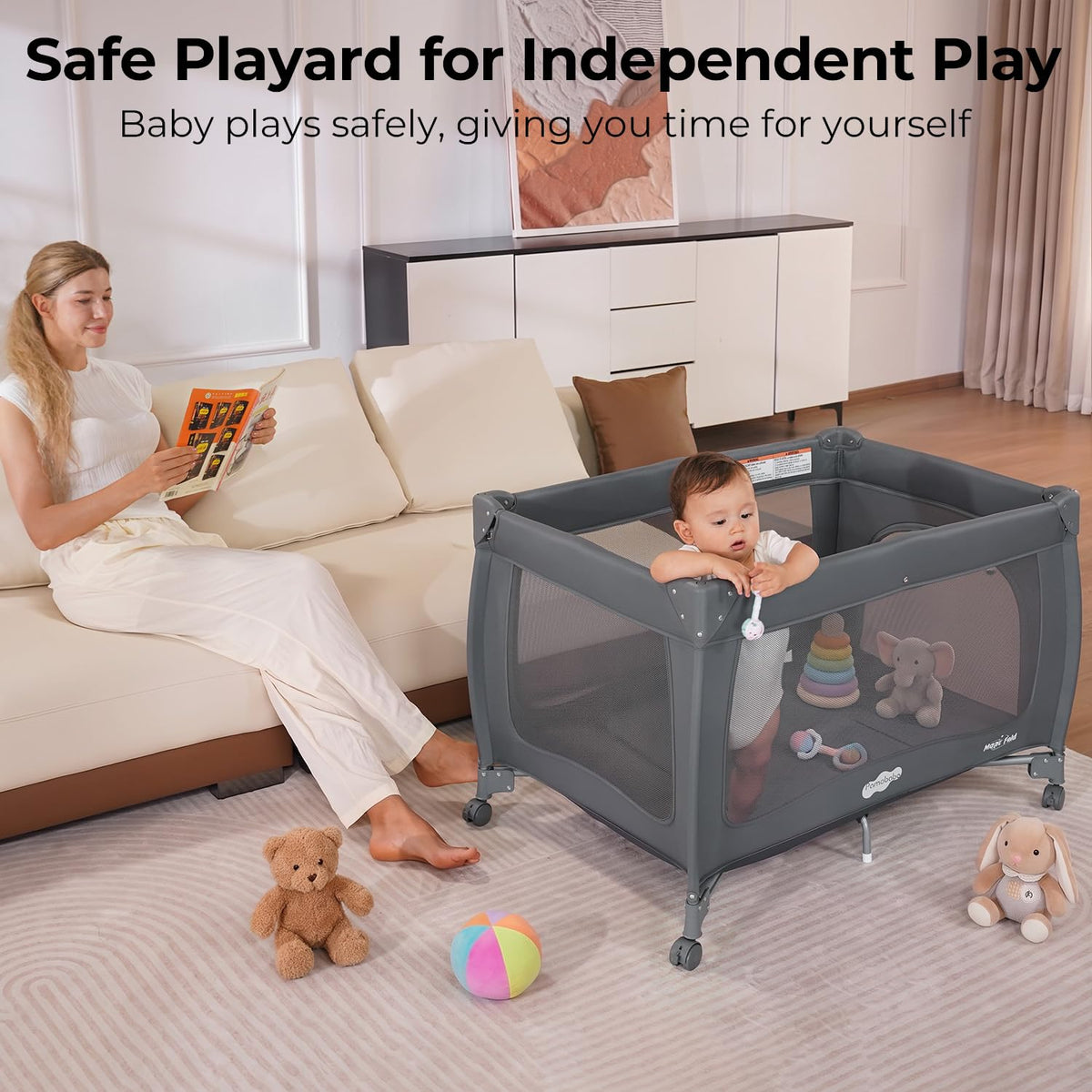 Portable Baby Playpen with Bassinet J292