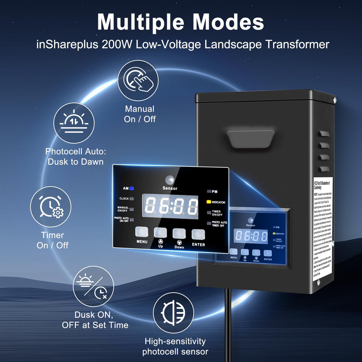 200W Low Voltage Landscape Transformer with Photocell Sensor & Timer J372