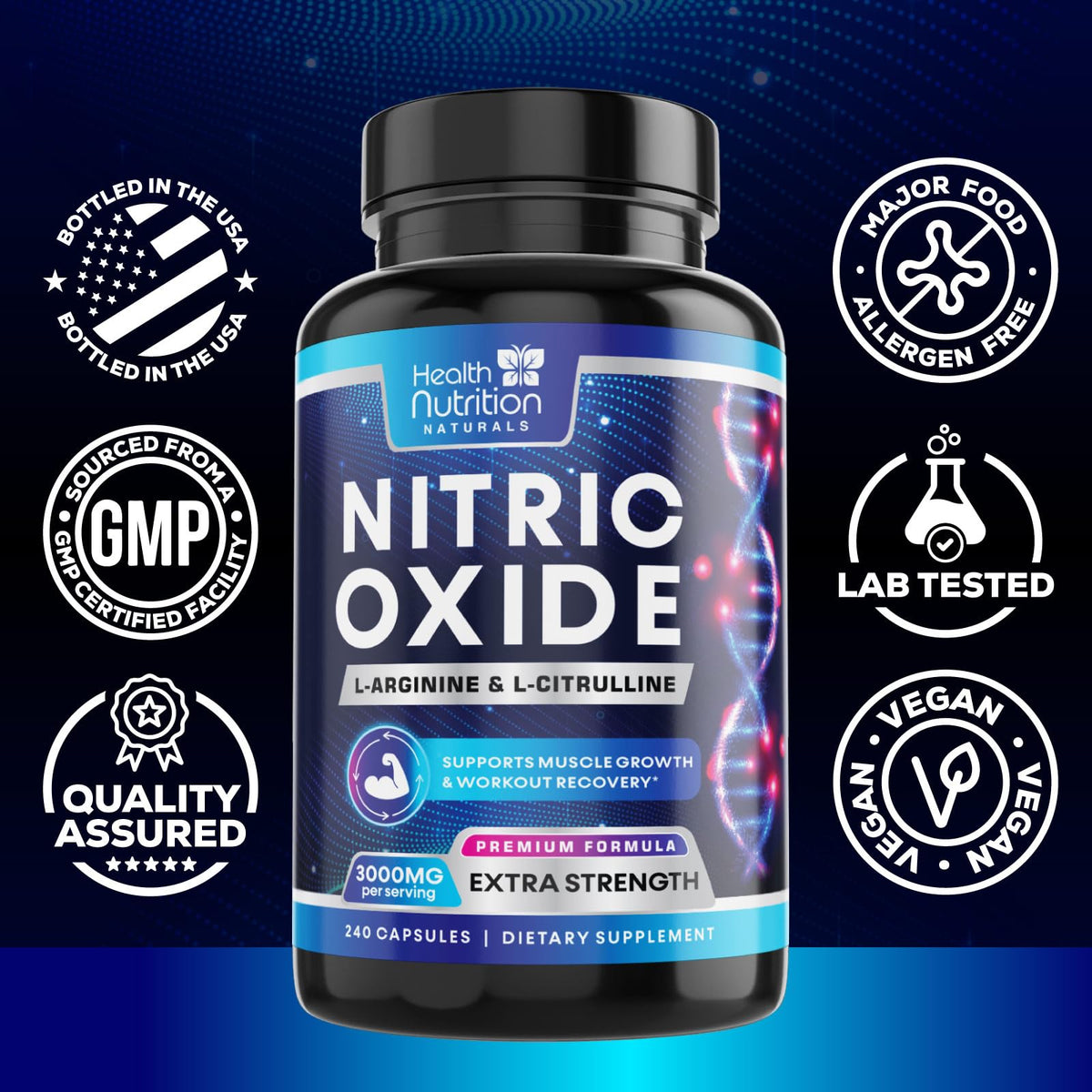 3000mg L-Arginine & L-Citrulline Nitric Oxide Supplement 240 Capsules T9549