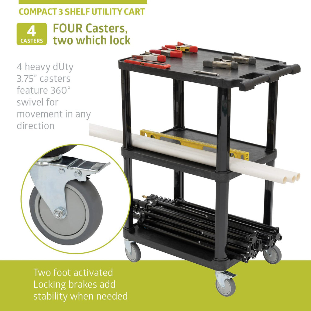 3-Tier Plastic Utility Cart with Lockable Wheels Z161