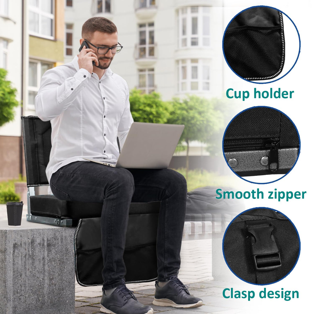 Black 2 Pack Cushioned Stadium Seats for Bleachers with Back Support X837682
