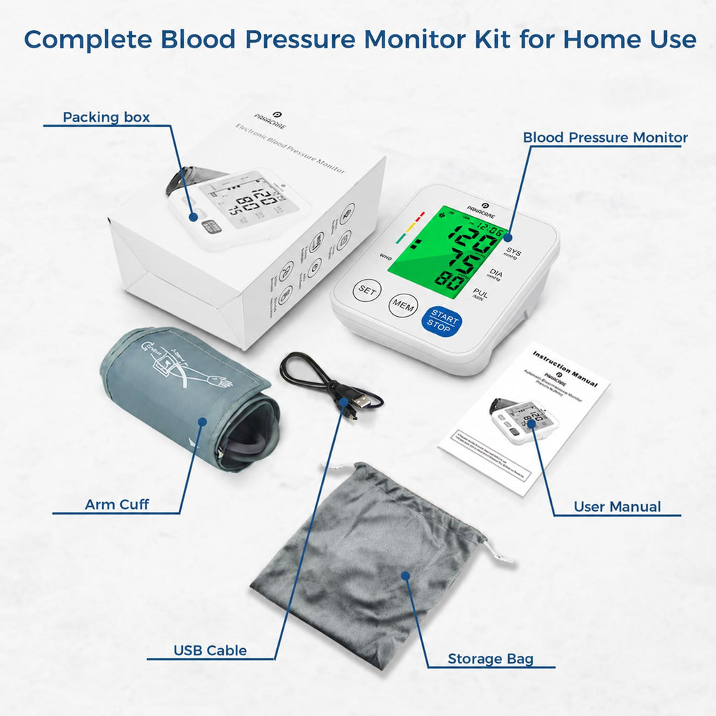Upper Arm Blood Pressure Monitor with Adjustable Cuff and Backlit Display A428