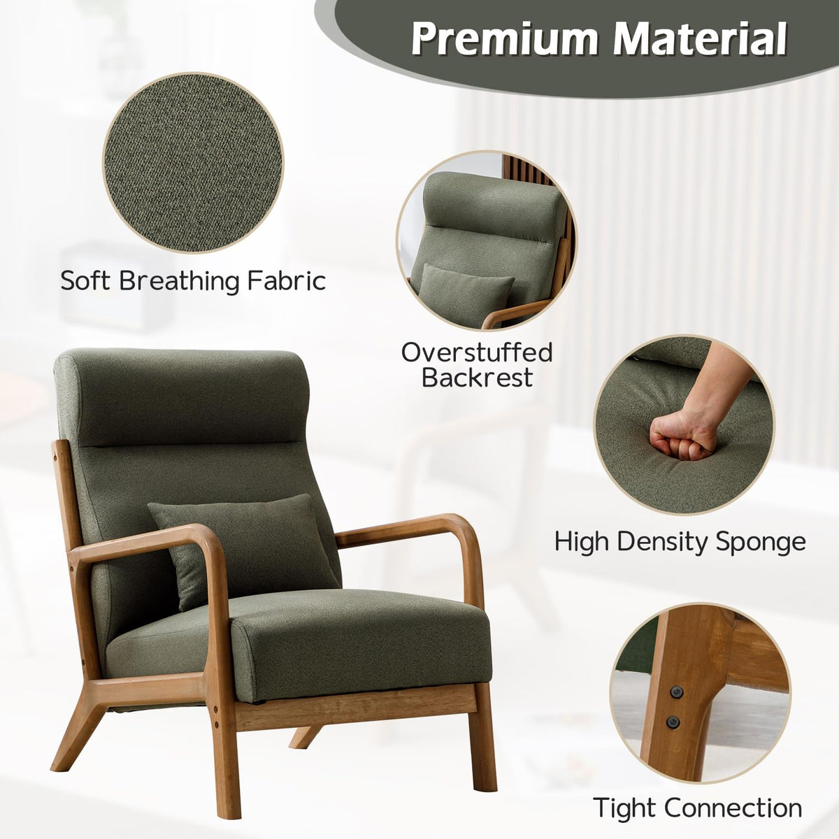 Green Mid Century Modern Accent Chair Set of 2 I882