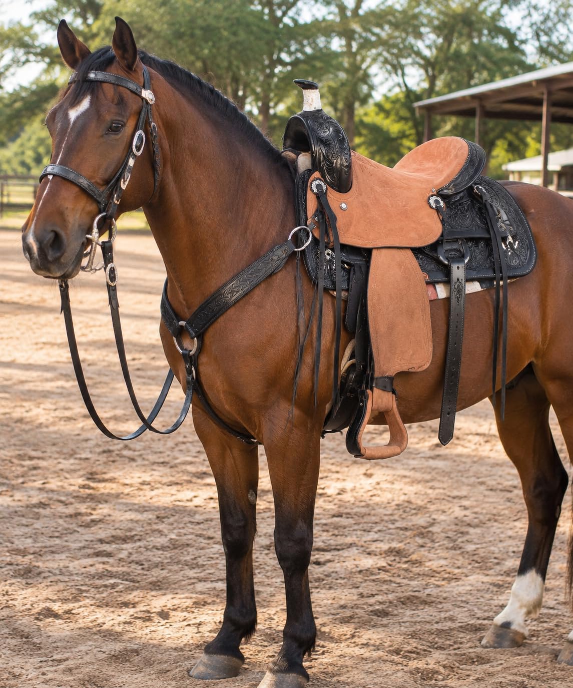Argentina Cow Leather Saddle Set with Headstall, Reins & Breastplate M515
