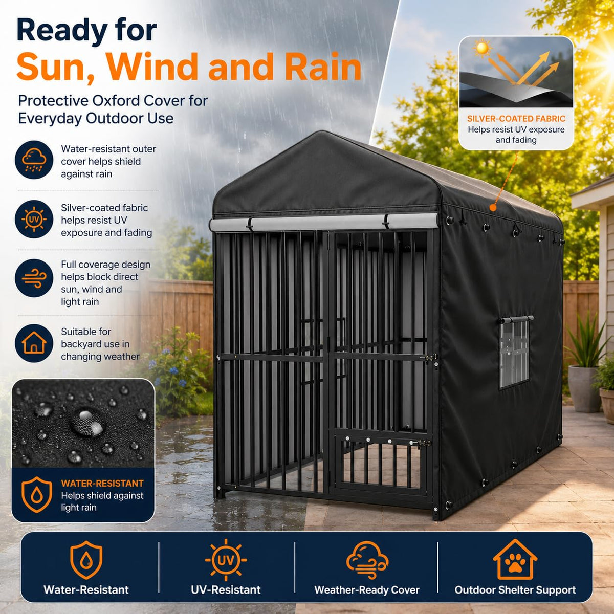 8x4 FT Heavy Duty Outdoor Dog Kennel with Full Cover R91202