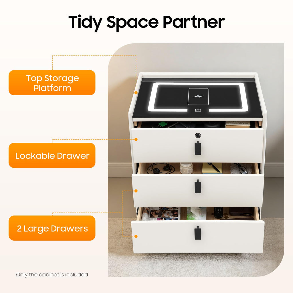 3-Drawer LED Nightstand with Wireless Charging Station L685