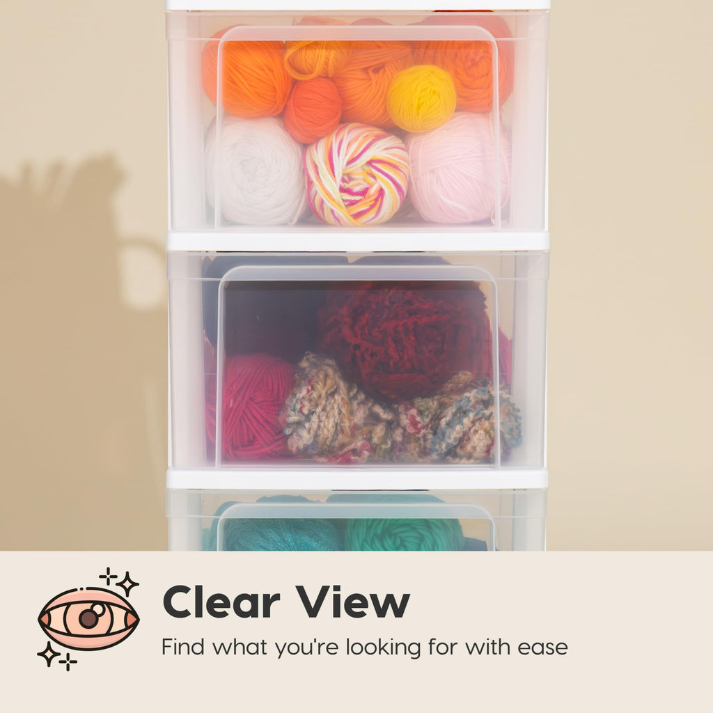 3 Drawer White Clear Storage Organizer Rolling Cart I363448