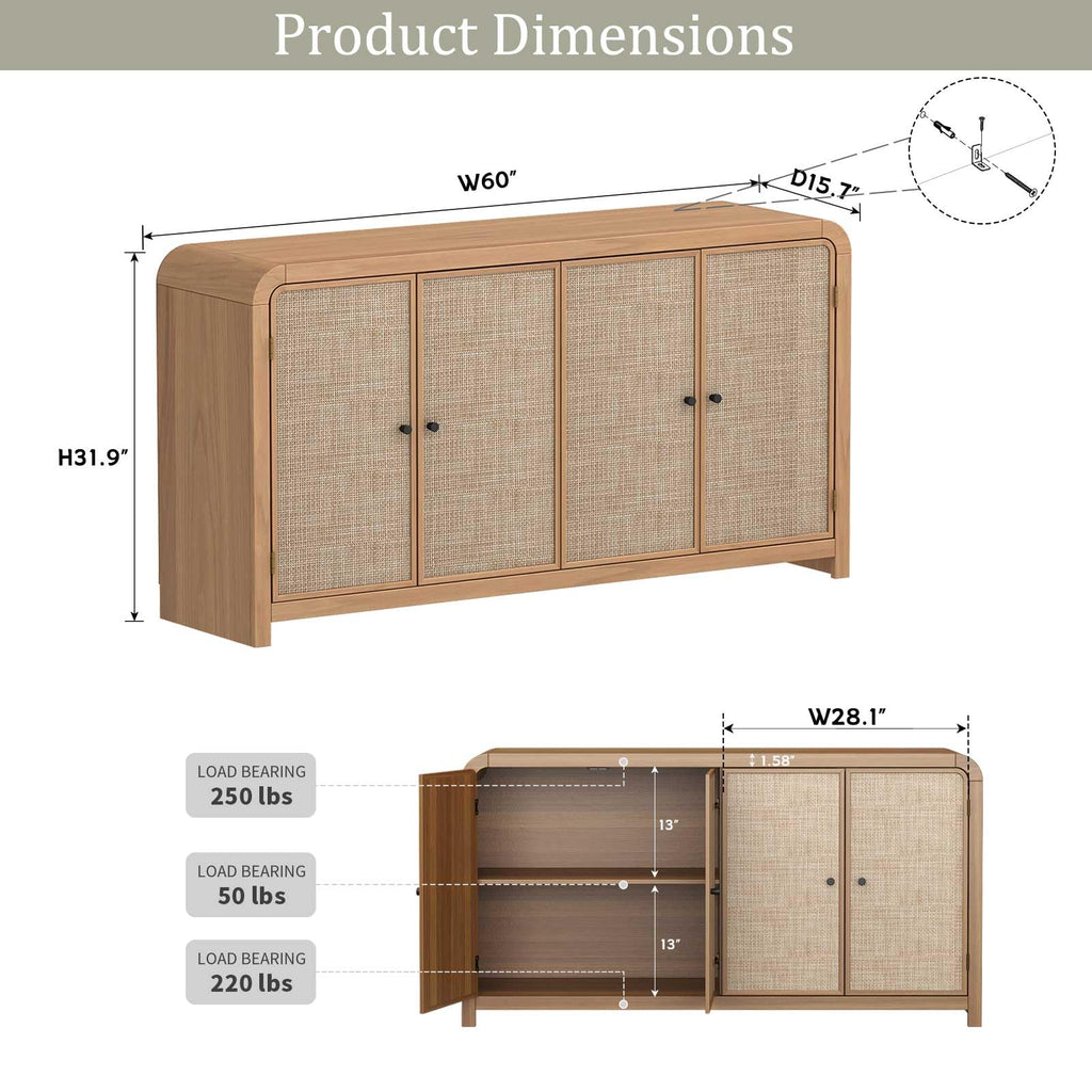 Oak Rattan Sideboard Buffet Cabinet H273