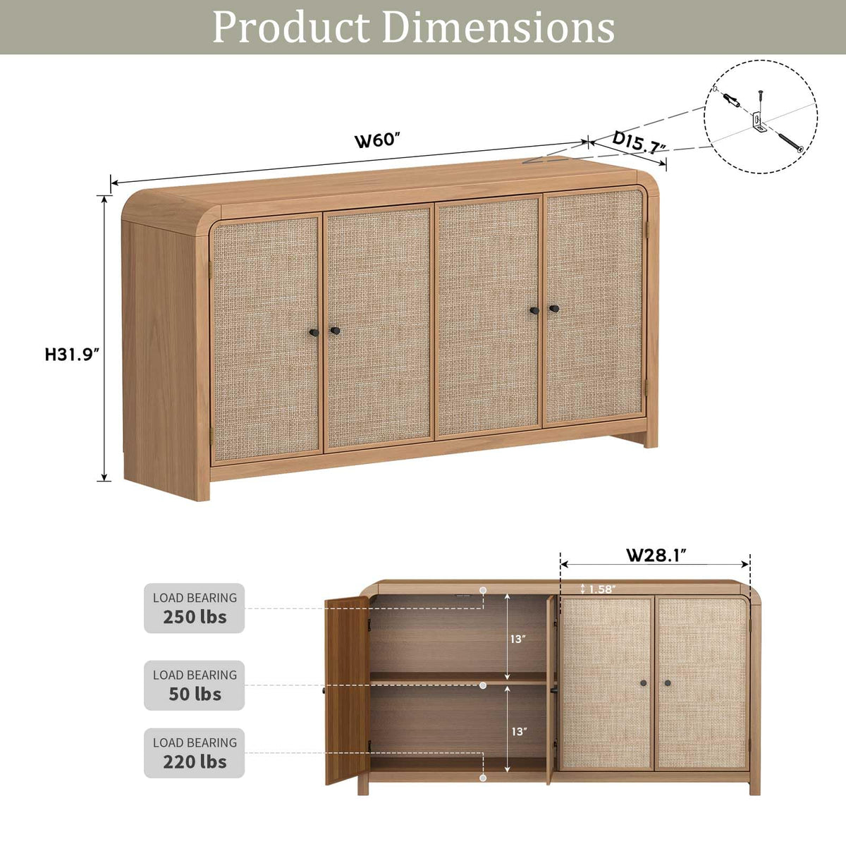 Oak Rattan Sideboard Buffet Cabinet H273
