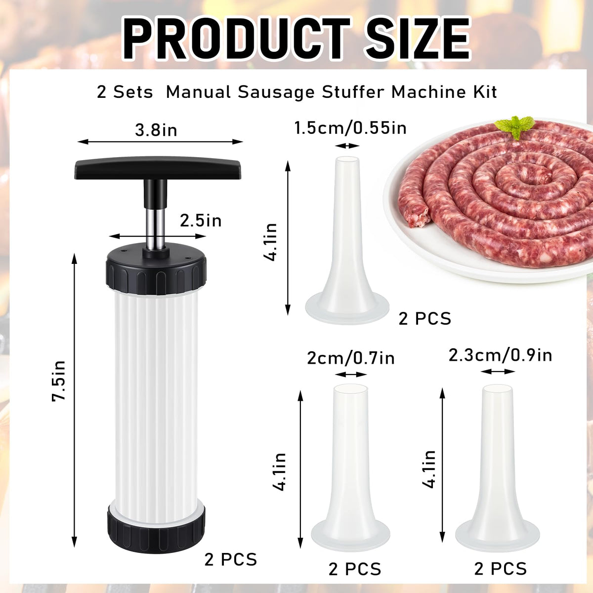 2 Pack Manual Sausage Stuffer Kit with 6 Stuffing Tubes A573378