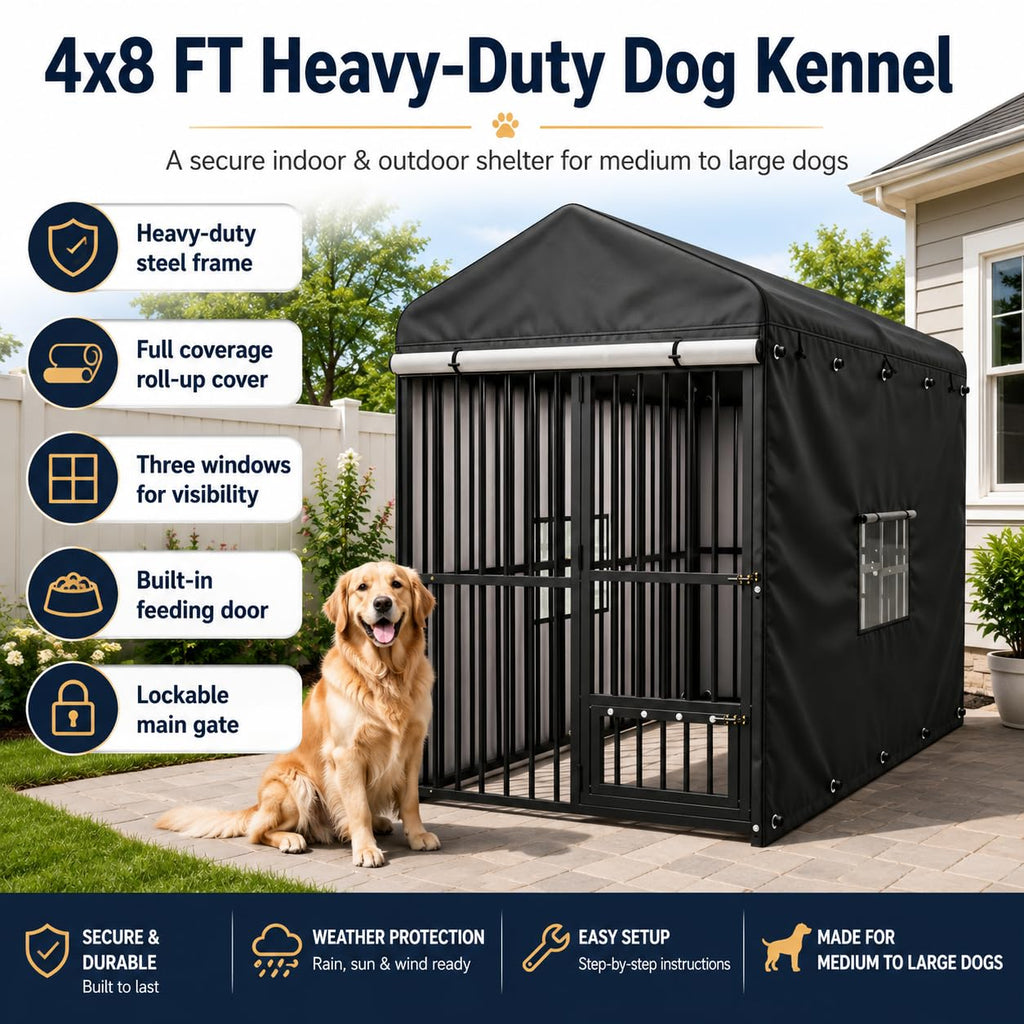 8x4 FT Heavy Duty Outdoor Dog Kennel with Full Cover R91202