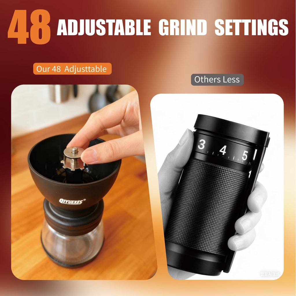 Manual Coffee Grinder 48 Adjustable Settings 80g Conical Burr 2 Jars C724179