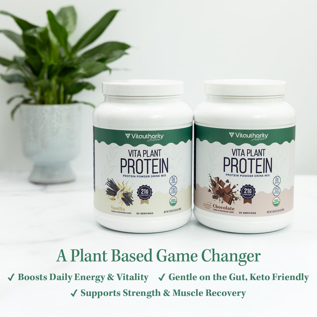 Plant Based Vegan Protein Powder with BCAAs & MCTs, Vanilla, 30 Servings W27772