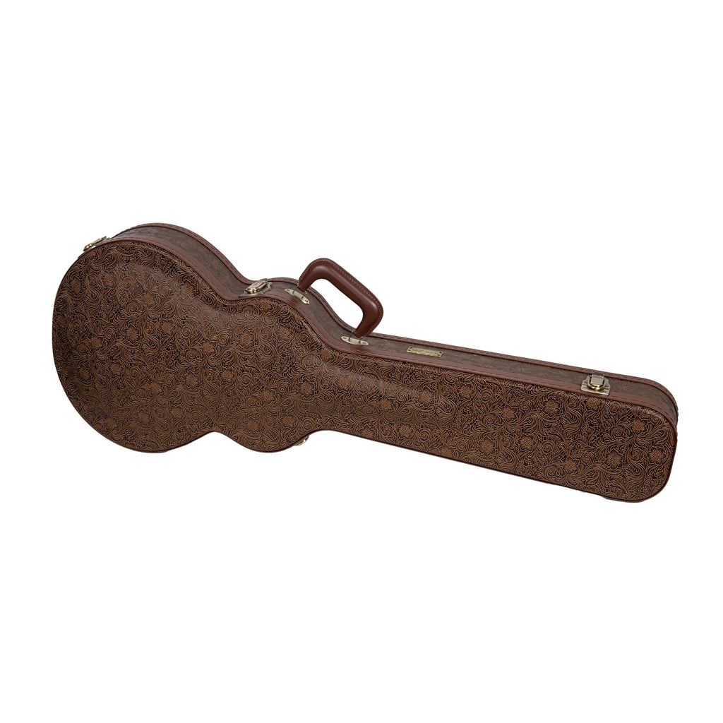 Brown Wooden Guitar Case with Velvet Interior and Lock Y343077