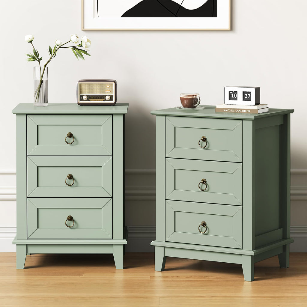 Tall Wooden Nightstand Set of 2 with 3 Drawers Y514