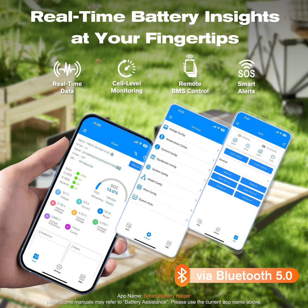 12V 100Ah Mini LiFePO4 Lithium Battery with Bluetooth, Smart BMS V59846