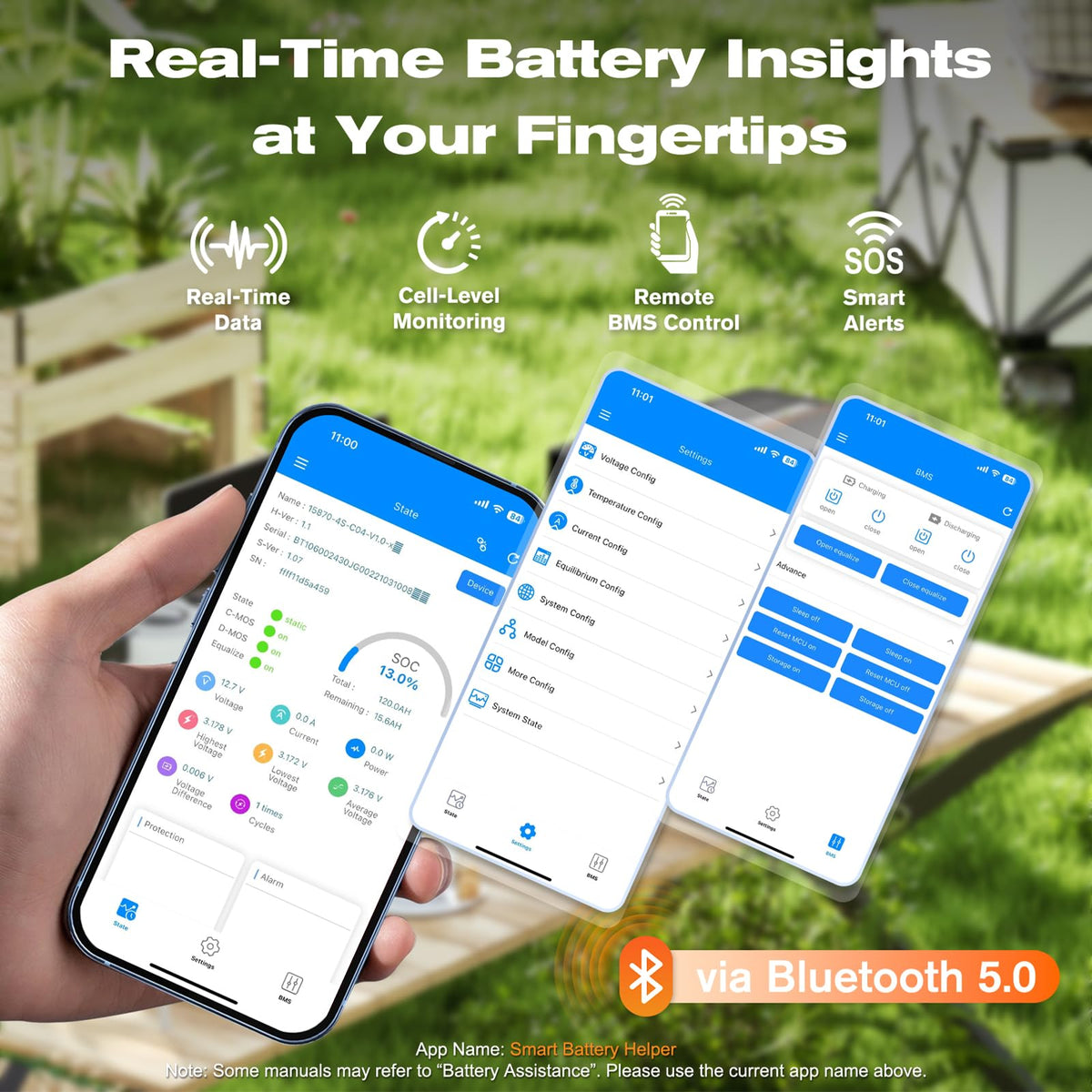 12V 100Ah Mini LiFePO4 Lithium Battery with Bluetooth, Smart BMS V59846
