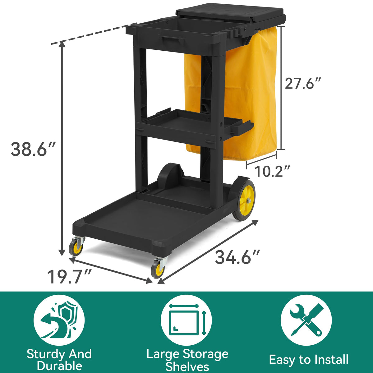 Black 3-Shelf Cleaning Cart on Wheels E62173