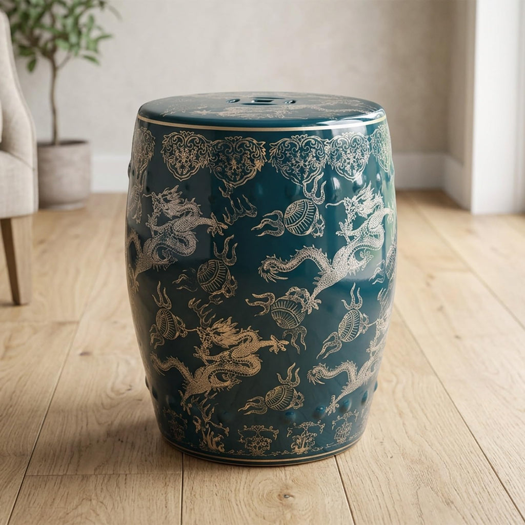 Ceramic Garden Stool Drum Side Table Plant Stand I5650
