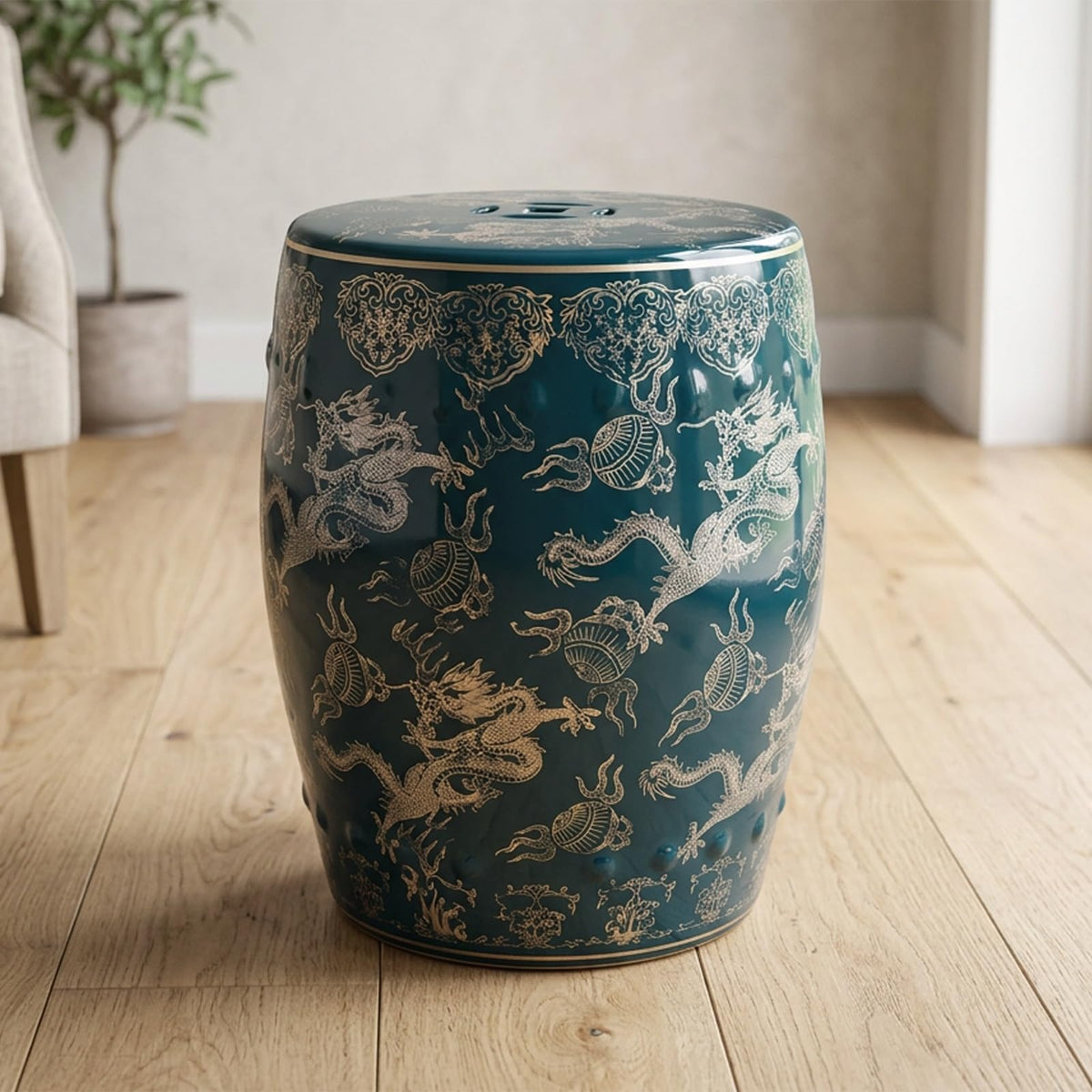 Ceramic Garden Stool Drum Side Table Plant Stand I5650