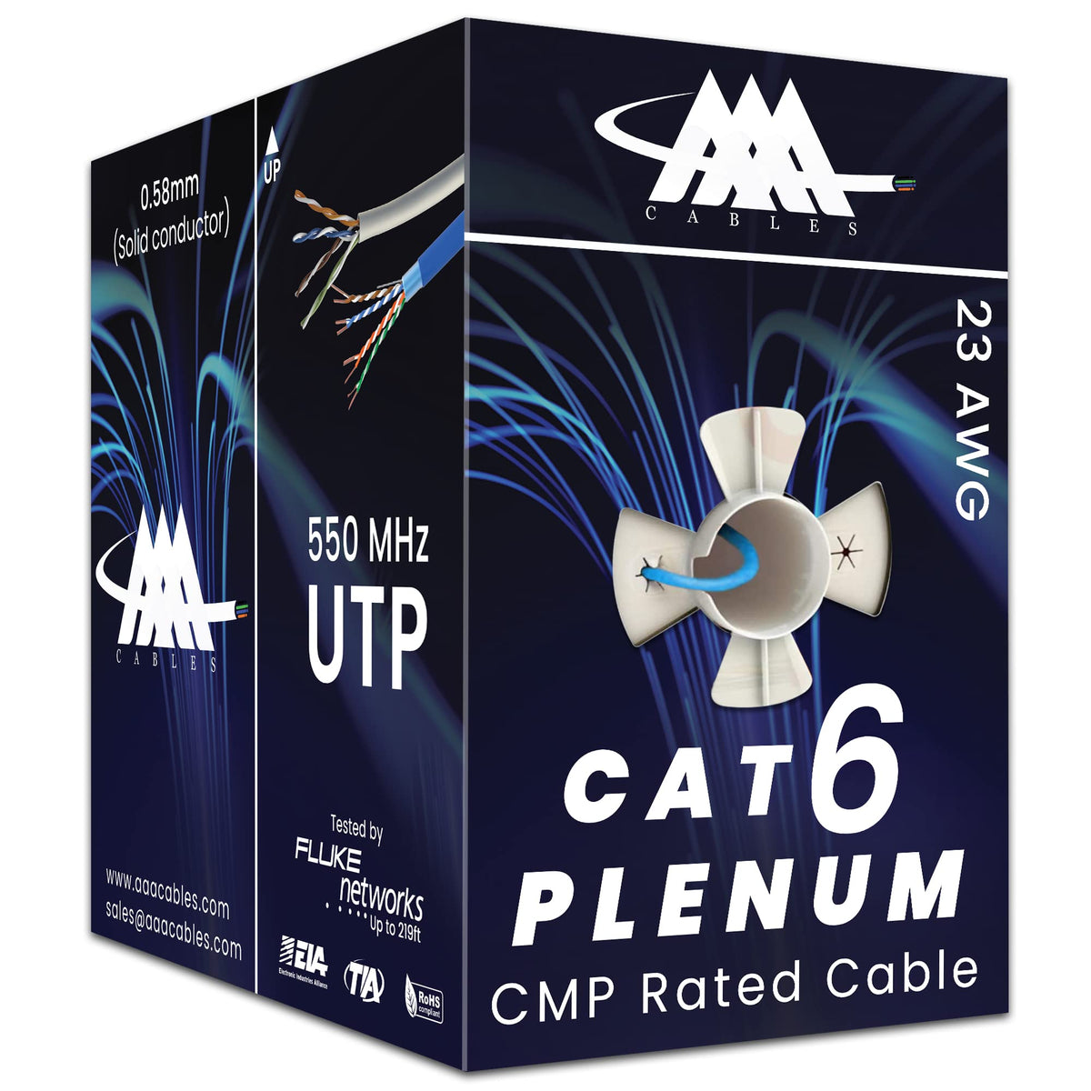 CAT6 Plenum Ethernet Cable 1000ft UTP 23AWG Blue Z3160