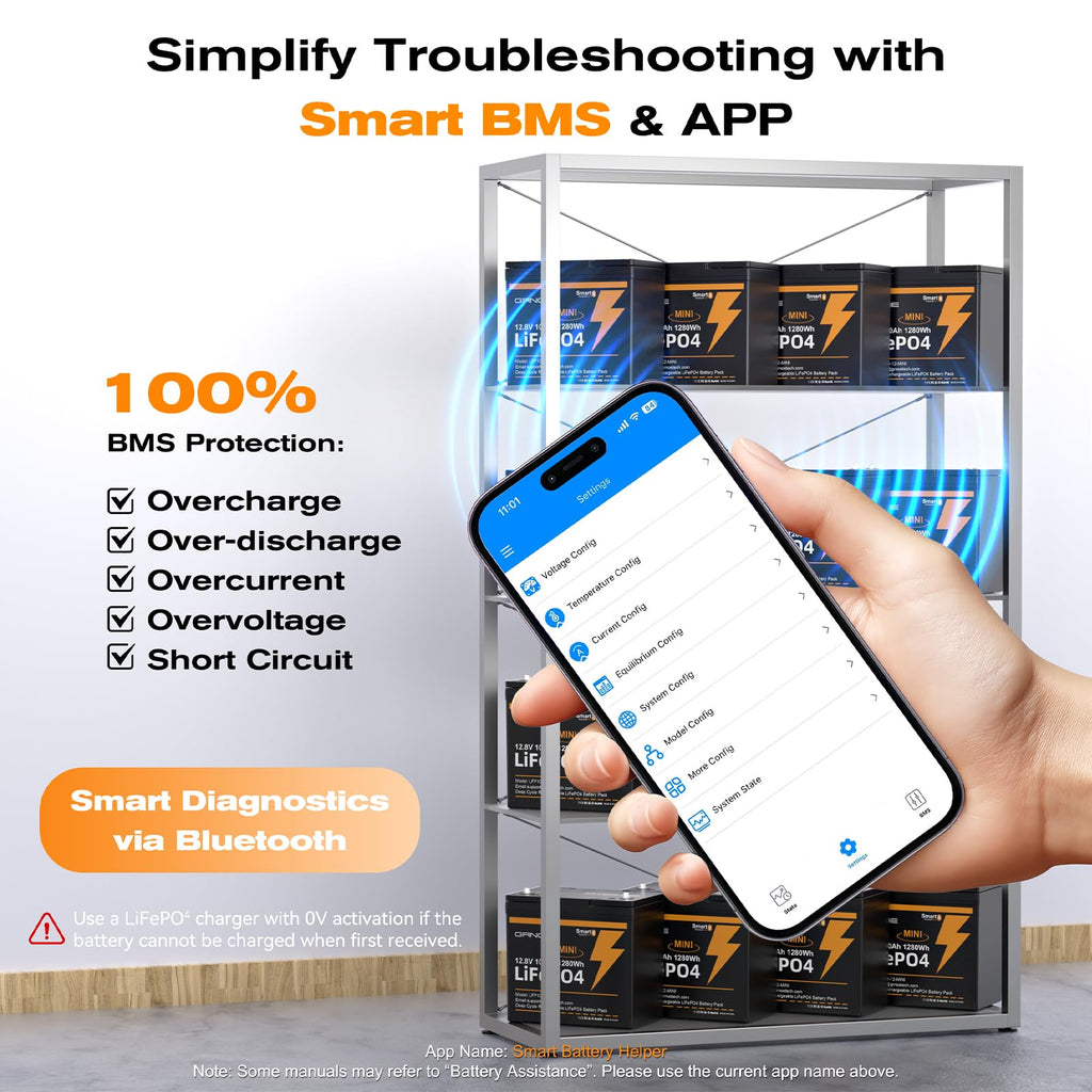 12V 100Ah Mini LiFePO4 Lithium Battery with Bluetooth, Smart BMS V59846