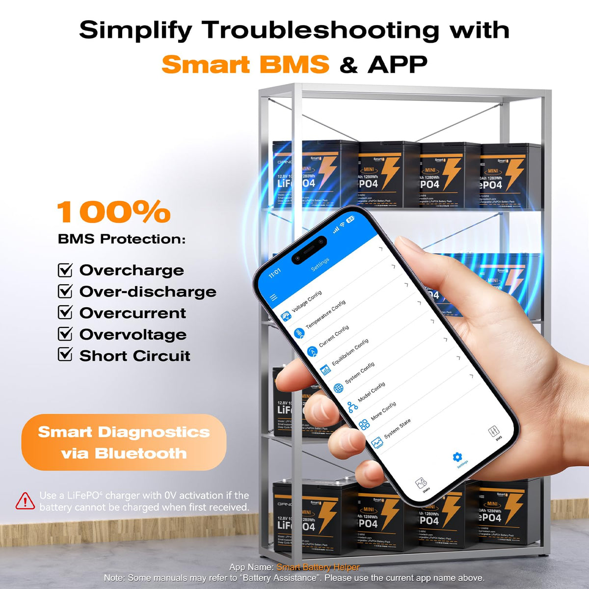 12V 100Ah Mini LiFePO4 Lithium Battery with Bluetooth, Smart BMS V59846