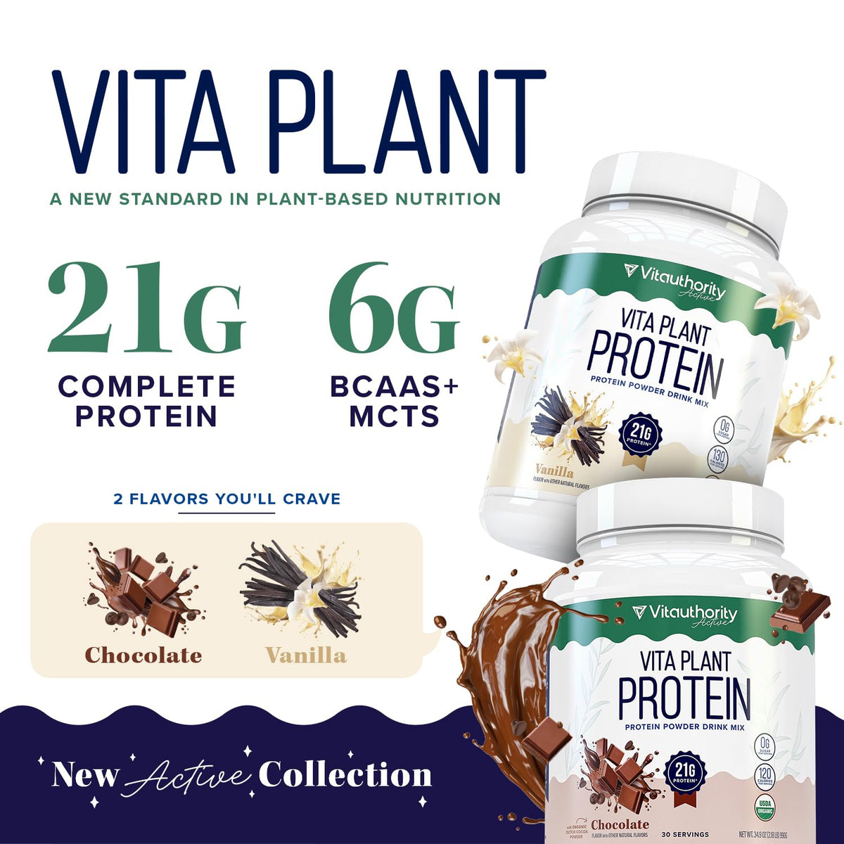 Plant Based Vegan Protein Powder with BCAAs & MCTs, Vanilla, 30 Servings W27772