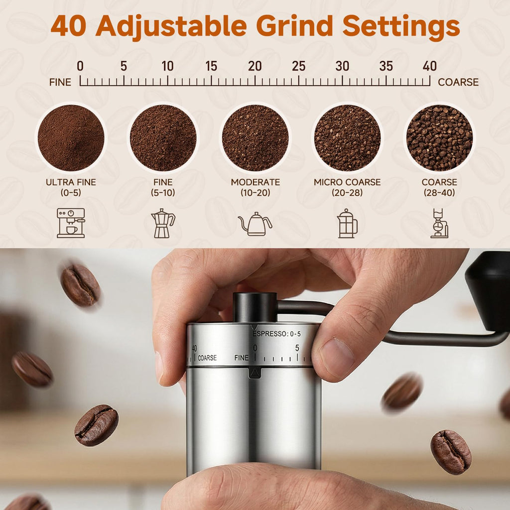Manual Stainless Steel Conical Burr Coffee Grinder with Hand Crank J528473