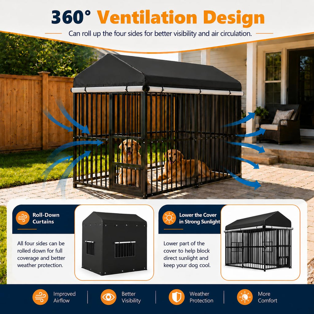 8x4 FT Heavy Duty Outdoor Dog Kennel with Full Cover R91202
