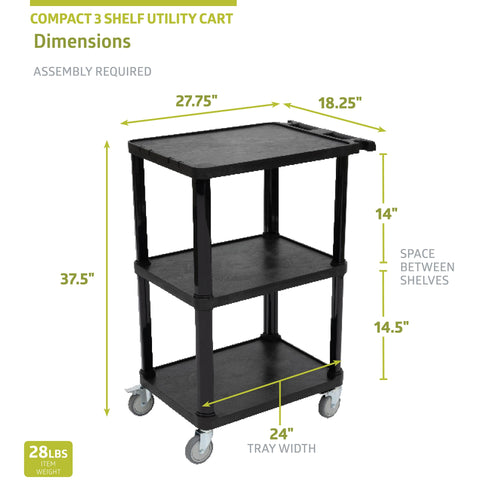 3-Tier Plastic Utility Cart with Lockable Wheels Z161