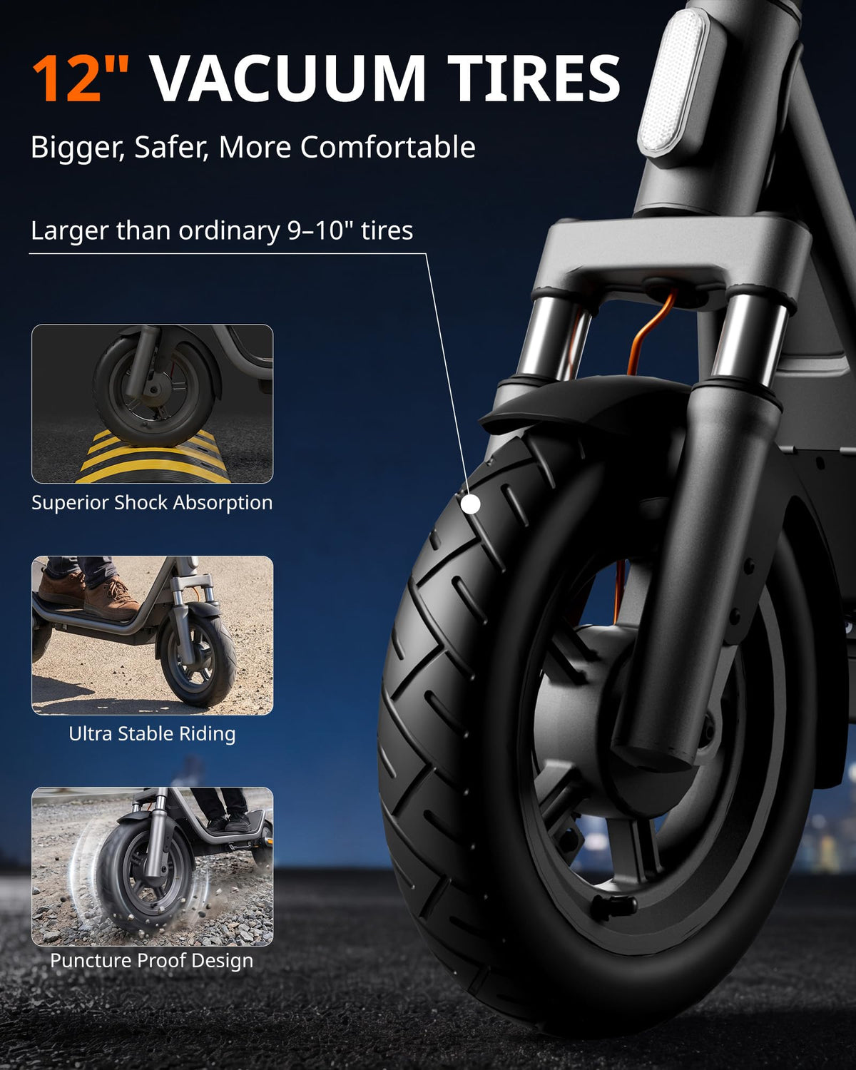 Electric Scooter for Adults, 20 MPH, 750W Peak Motor, 12" Tubeless Tires, Foldable S7151