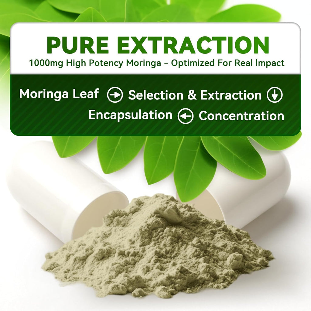 Moringa Capsules 1000mg 10:1 Leaf Extract 60 Veg Capsules B119663