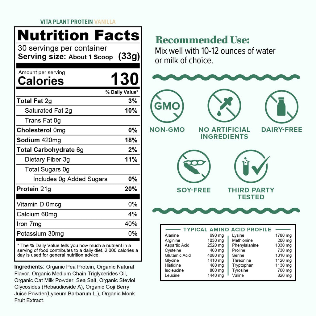 Plant Based Vegan Protein Powder with BCAAs & MCTs, Vanilla, 30 Servings W27772