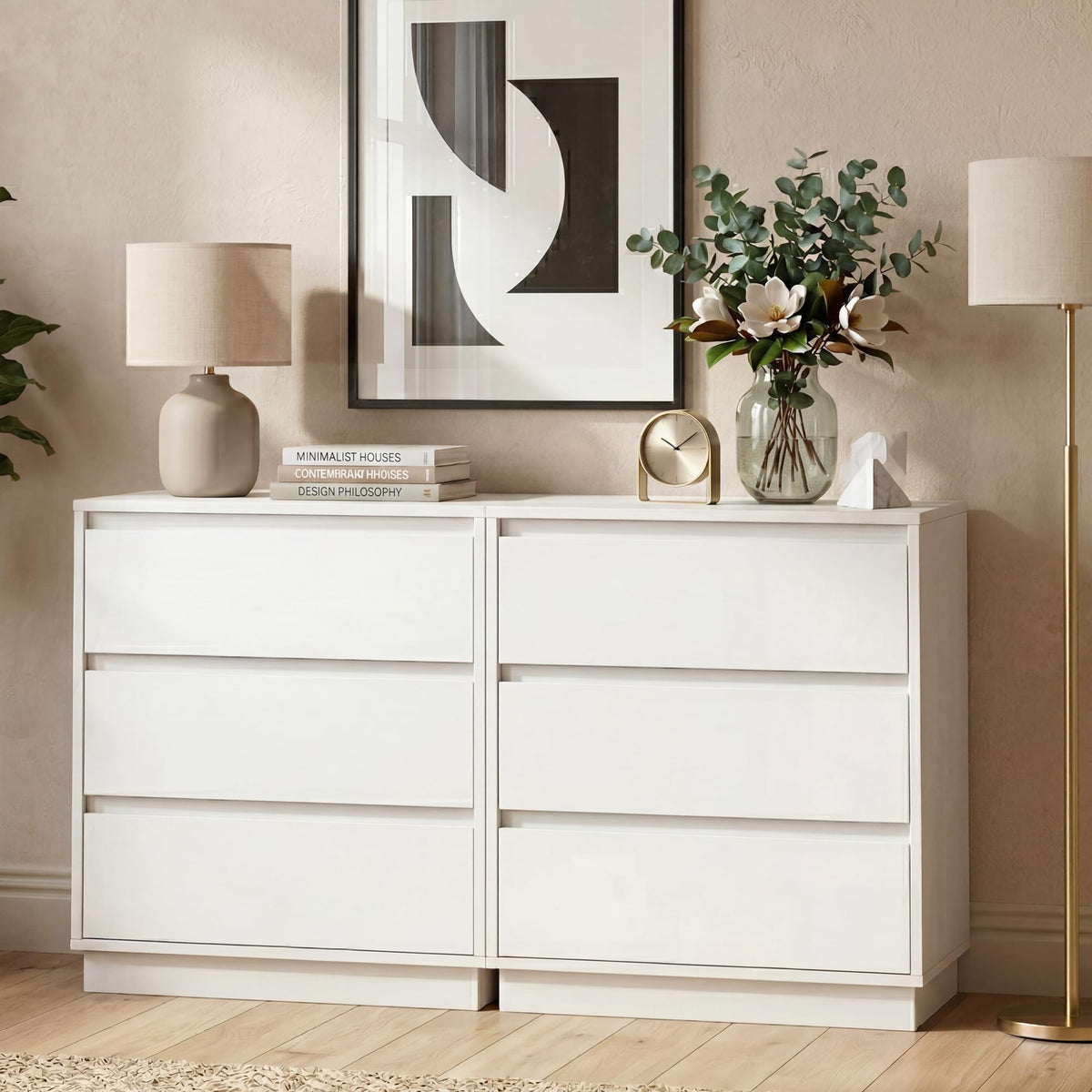 White 3 Drawer Nightstand C866