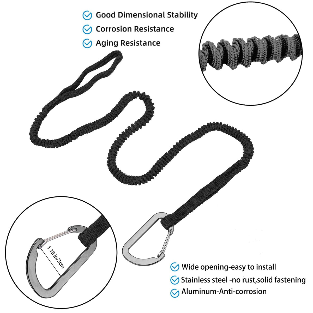 Kayak Paddle Leash 3-7 ft Stretchable Strap Lanyard O962